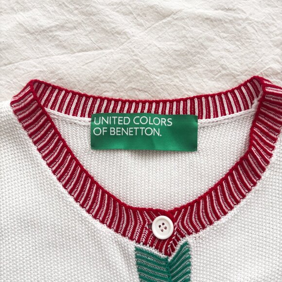 United Colors of Benetton Rainbow Pocket Cardigan XS White Cotton Sheep Logo - Picture 11 of 14